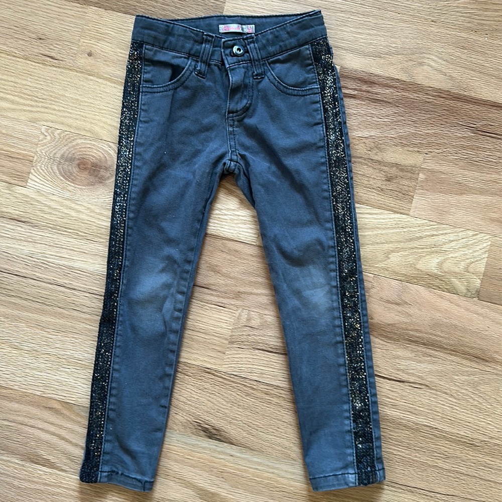 Billieblush charcoal gray sequin tuxedo jeans girls size 4